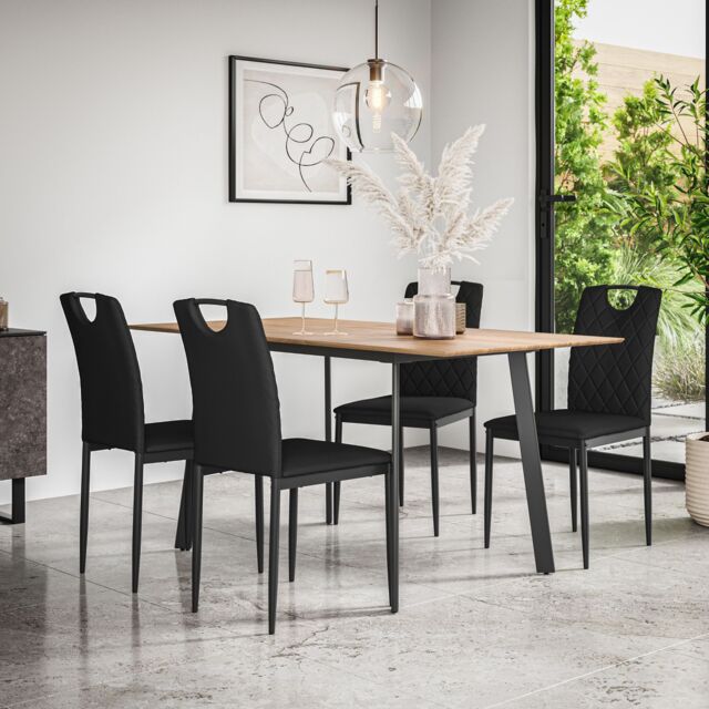 More4Homes Haydon Extending Dining Table & Chairs - Oak Effect Table Top w Black Legs + Monza Faux Leather Dining Chair Set Of 4 - image 1