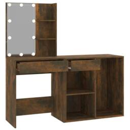 Berkfield Home LED Dressing Table with Cabinet Smoked Oak Engineered Wood in Brown - thumbnail 7