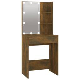 Berkfield Home LED Dressing Table with Cabinet Smoked Oak Engineered Wood in Brown - thumbnail 8