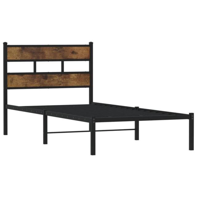 Berkfield Home Metal Bed Frame without Mattress Smoked Oak 107x203 cm in Brown - image 1