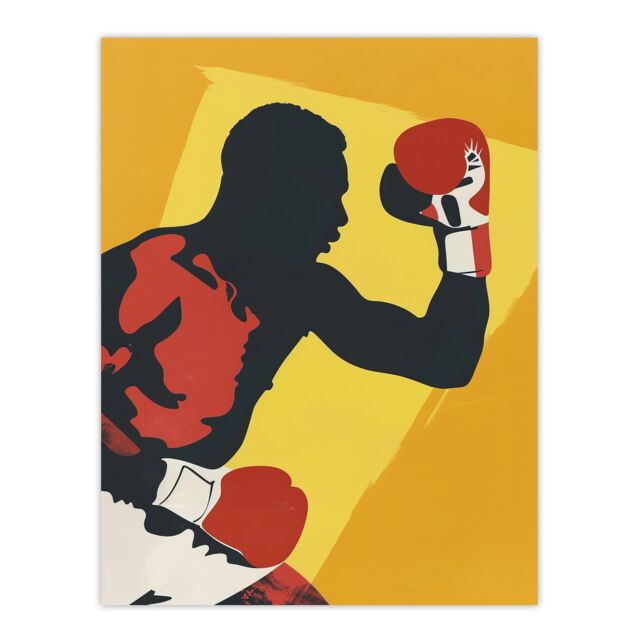 "Artery8 Boxer Fight Boxing Match Gloves Yellow Portrait Wall Art Print - Size: W24"" x H32""" - image 1