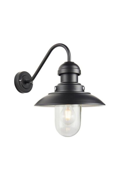 Netlighting Hereford Traditional Outdoor Dome Wall Light Matt Black Glass Shade IP44
