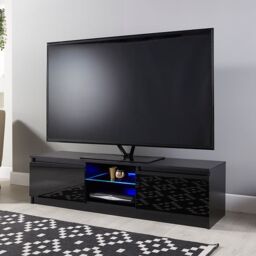 Moderna TV Stand Cabinet with LED Black Gloss 140cm
