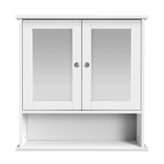 VOGREX White MDF Mirrored 2-Door Bathroom Wall Storage Cabinet - image 1