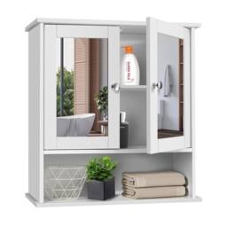 VOGREX White MDF Mirrored 2-Door Bathroom Wall Storage Cabinet - thumbnail 3