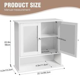 VOGREX White MDF Mirrored 2-Door Bathroom Wall Storage Cabinet - thumbnail 2