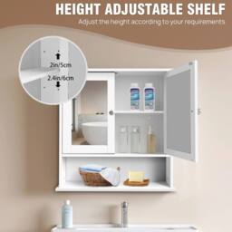 VOGREX White MDF Mirrored 2-Door Bathroom Wall Storage Cabinet - thumbnail 5