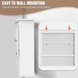 VOGREX White MDF Mirrored 2-Door Bathroom Wall Storage Cabinet - thumbnail 6