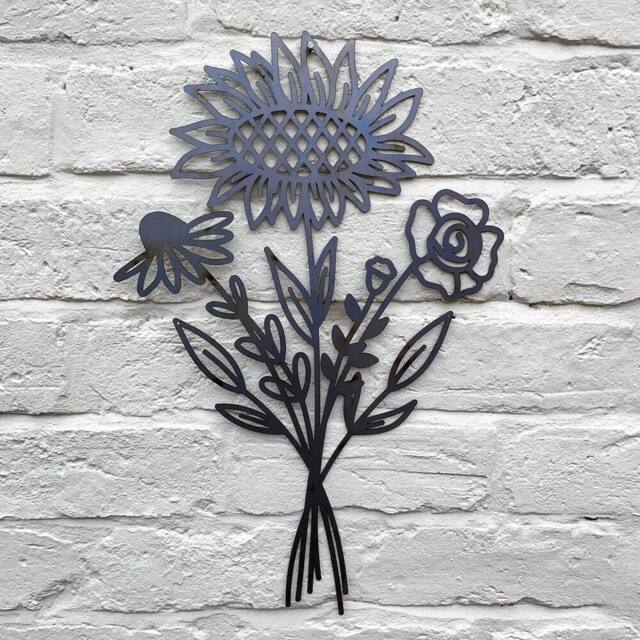 Poppyforge Sunflower Bouquet Wall Art - Bare Metal/Ready to Rust - W30 x H50 cm in Black - image 1