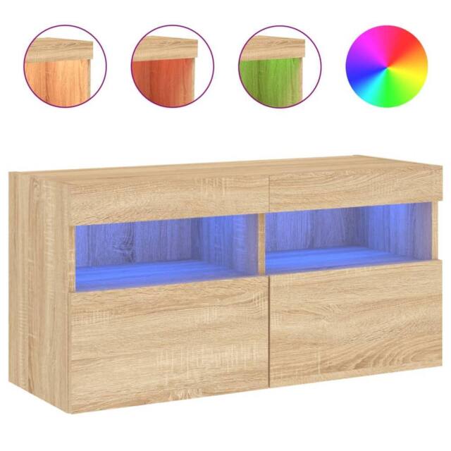 Berkfield Home TV Wall Cabinet with LED Lights Sonoma Oak 80x30x40 cm in Brown - Size: 80 x 30 x 40 cm - image 1