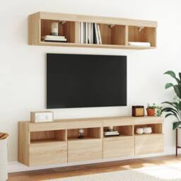 Berkfield Home TV Wall Cabinet with LED Lights Sonoma Oak 80x30x40 cm in Brown - Size: 80 x 30 x 40 cm - thumbnail 6