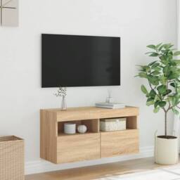 Berkfield Home TV Wall Cabinet with LED Lights Sonoma Oak 80x30x40 cm in Brown - Size: 80 x 30 x 40 cm - thumbnail 5