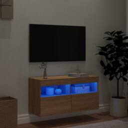 Berkfield Home TV Wall Cabinet with LED Lights Sonoma Oak 80x30x40 cm in Brown - Size: 80 x 30 x 40 cm - thumbnail 4