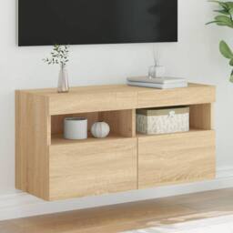Berkfield Home TV Wall Cabinet with LED Lights Sonoma Oak 80x30x40 cm in Brown - Size: 80 x 30 x 40 cm - thumbnail 2