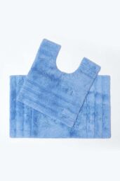 Homescapes Spa Supreme Luxury Bath Mat & Pedestal Set in Blue