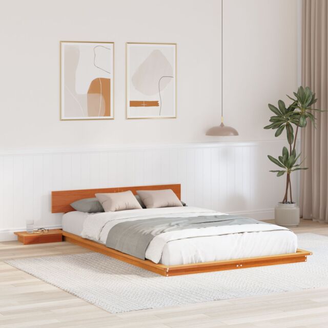 Berkfield Home Floor Bed Frame with Bedside Tables Wax Brown 120x190cm Solid Wood - Size: 120x190 cm - image 1