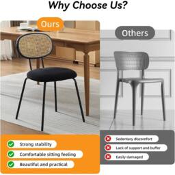 VOGREX Dining Chairs Set of 2 Mid-Century Kitchen Chair w Rattan in Black - thumbnail 5