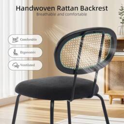VOGREX Dining Chairs Set of 2 Mid-Century Kitchen Chair w Rattan in Black - thumbnail 3
