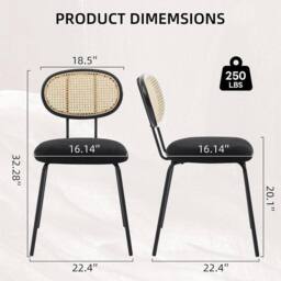 VOGREX Dining Chairs Set of 2 Mid-Century Kitchen Chair w Rattan in Black - thumbnail 2
