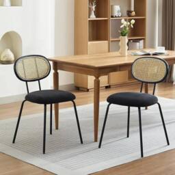 VOGREX Dining Chairs Set of 2 Mid-Century Kitchen Chair w Rattan in Black - thumbnail 1