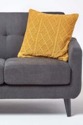 Homescapes Diamond Cable Knit Cushion Cover in Mustard - Size: 45 cm x 45 cm - thumbnail 4