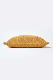 Homescapes Diamond Cable Knit Cushion Cover in Mustard - Size: 45 cm x 45 cm - thumbnail 2