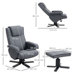 HOMCOM Swivel Recliner Chair with Footstool, Linen Upholstered in Charcoal - Size: Armchair - thumbnail 3