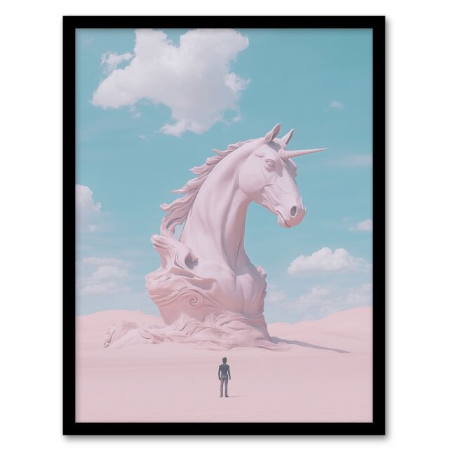 "Artery8 Desert Unicorn Sand Sculpture Pastel Landscape Framed Art Print in Blue - Size: W12"" x H16""" - image 1
