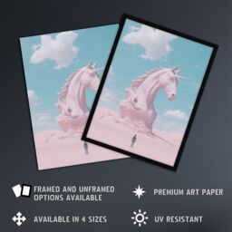"Artery8 Desert Unicorn Sand Sculpture Pastel Landscape Framed Art Print in Blue - Size: W12"" x H16""" - thumbnail 2