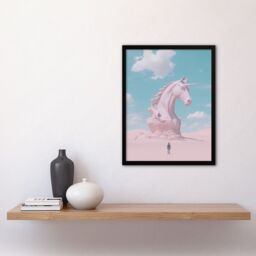 "Artery8 Desert Unicorn Sand Sculpture Pastel Landscape Framed Art Print in Blue - Size: W12"" x H16""" - thumbnail 4