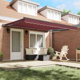 Berkfield Home Retractable Awning Burgundy Red 400x300 cm Polyester & Metal - thumbnail 3