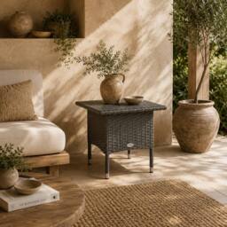 Wyld Haus Nari Grey Rattan Outdoor Side Table with Woven Top - thumbnail 1