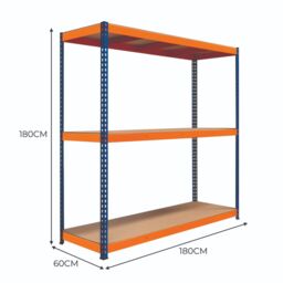 Monstershop S-Rax 3 Shelf Racking - 180cm x 180cm x 60cm in Blue - Size: 180 cm x 180 cm x 60 cm - thumbnail 5