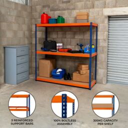 Monstershop S-Rax 3 Shelf Racking - 180cm x 180cm x 60cm in Blue - Size: 180 cm x 180 cm x 60 cm - thumbnail 2