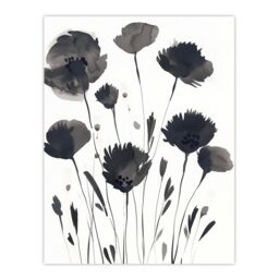 "Artery8 Abstract Flowers Black White Floral Watercolour Wall Art Print in Grey - Size: W18"" x H24""" - thumbnail 1