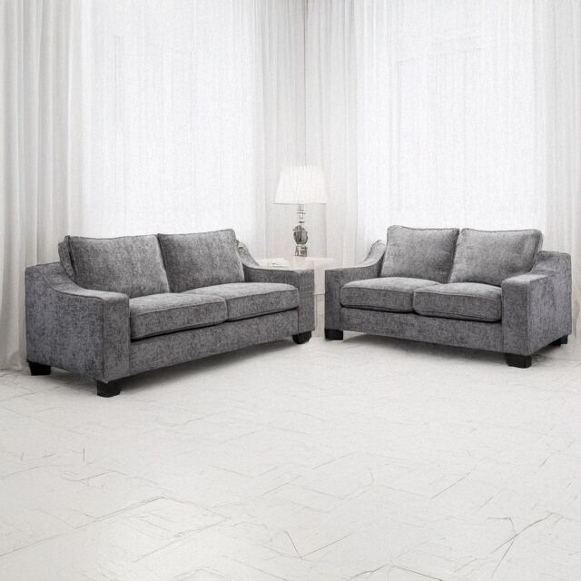 Furnishings For Less UK Nebraska Modern Slate Grey 3 + 2 Sofa Suite Chenille Fabric - image 1
