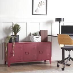 Wyld and Coco 3-Door Sideboard - Dark Red Adjustable Shelves - thumbnail 1
