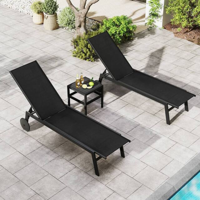 Costway 2PCS Patio Sun Lounger Chairs w/ Wheels Outdoor Recliner Chairs in Black - image 1
