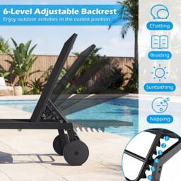 Costway 2PCS Patio Sun Lounger Chairs w/ Wheels Outdoor Recliner Chairs in Black - thumbnail 7