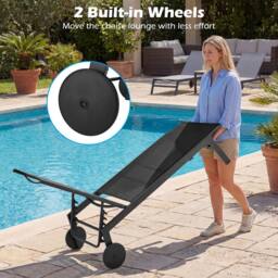 Costway 2PCS Patio Sun Lounger Chairs w/ Wheels Outdoor Recliner Chairs in Black - thumbnail 5