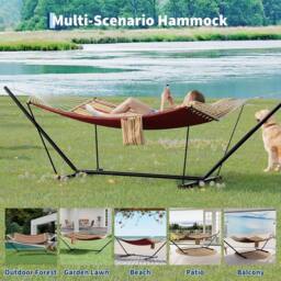 London Boutique Double Hammock w/Stand 2 Person Hammock w/ Carrying Bag & Pillow & Pad - thumbnail 7