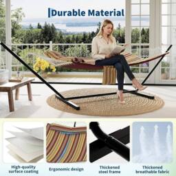 London Boutique Double Hammock w/Stand 2 Person Hammock w/ Carrying Bag & Pillow & Pad - thumbnail 3