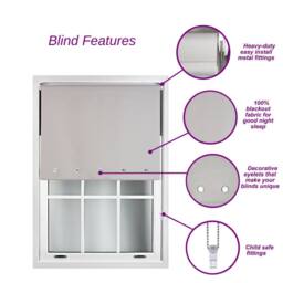 Furnished Dark Grey Blackout Roller Blinds with Chrome Round Eyelets & Metal Fittings - Size: 140 cm width x 165 cm drop - thumbnail 2