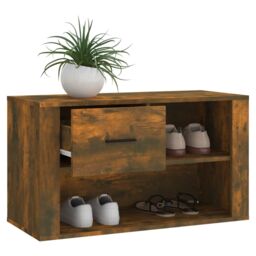 Berkfield Home Shoe Cabinet Smoked Oak 80x35x45 cm Engineered Wood in Brown - Size: 80 x 35 x 45 cm - thumbnail 4
