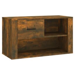 Berkfield Home Shoe Cabinet Smoked Oak 80x35x45 cm Engineered Wood in Brown - Size: 80 x 35 x 45 cm - thumbnail 2