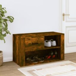 Berkfield Home Shoe Cabinet Smoked Oak 80x35x45 cm Engineered Wood in Brown - Size: 80 x 35 x 45 cm - thumbnail 3