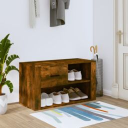 Berkfield Home Shoe Cabinet Smoked Oak 80x35x45 cm Engineered Wood in Brown - Size: 80 x 35 x 45 cm - thumbnail 1