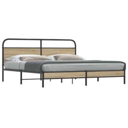 Berkfield Home Metal Bed Frame without Mattress Smoked Oak 180x200 cm Super King in Brown - thumbnail 2