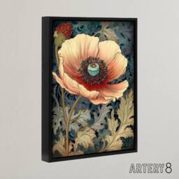 "Artery8 Peach Anemone Flower Art Nouveau Framed Canvas Wall Art Print - Size: W12"" x H16""" - thumbnail 2
