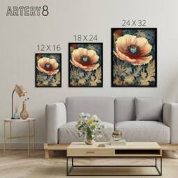 "Artery8 Peach Anemone Flower Art Nouveau Framed Canvas Wall Art Print - Size: W12"" x H16""" - thumbnail 4